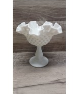 Vintage Fenton Hobnail Milk Glass Footed Compote Candy Dish Ruffled/Crim... - £10.88 GBP