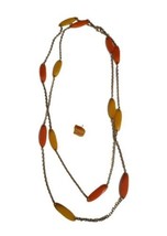 Bakelite 54&quot; Necklace Beaded &amp; Chain w/ Tulip Carved Single Earring - £60.84 GBP