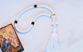 50 knots White black komboskini, Chotki Eastern prayer rope Unique Handmade gift - £19.21 GBP