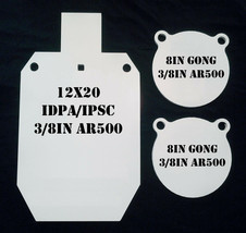 Magnum Target 12inx20 IDPA/ISPC &amp; 2-8in Gongs 3/8in AR500 Steel - 3pc Me... - £127.51 GBP