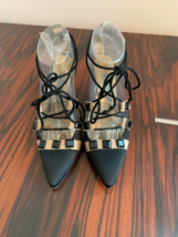 EUC ALBERTA FERRETTI Black Beige Silk Evening Shoes SZ IT 36/US 6 - £118.27 GBP