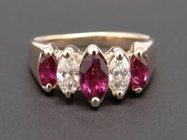 14k Yellow Gold Finish 1.65ct Marquise Ruby Diamond Wedding Anniversary Ring - £69.28 GBP