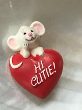 Vintage Hallmark Cards Plastic White Mouse &amp; Red Valentine Day’s Heart HI CUTIE - £7.44 GBP