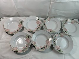 Lot of 7 Gibson Soup Bowls Pink Calla Lily Floral Spaghetti Dish 8” - $20.78