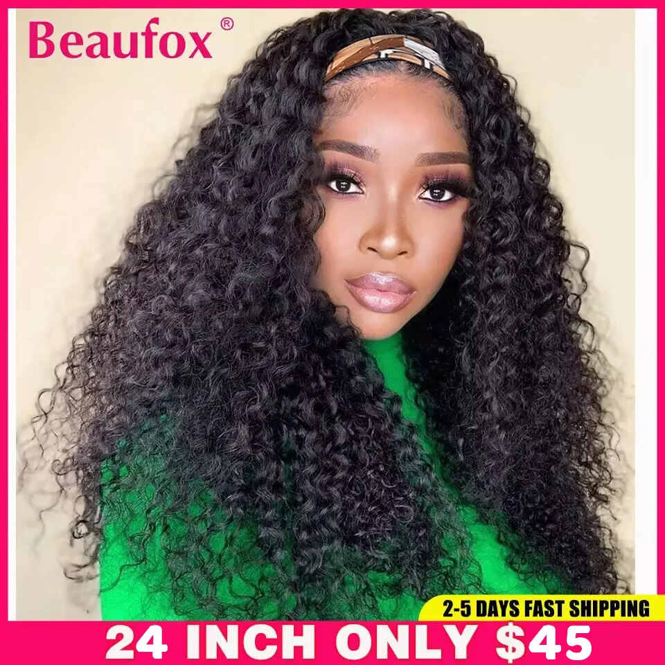 Beaufox Water Wave Headband Wig Human Hair Wigs For Black Women Brazilian Scarf - £39.77 GBP+