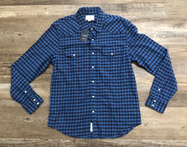 Lucky Brand Mens Medium Blue Plaid Long Sleeve Button Front Shirt New $70 Tags - $30.52