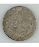 1914 Mexico 20 Centavos Coin Almost Uncirculated AU Mexican Silver - $1,556.31 MXN
