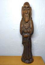 Wood Carving Monk/Religious Figure holding jar. Free Stand or Hanging - Fast Sh! - £23.28 GBP