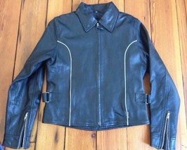 Red Line Black Leather Biker Motorcycle Jacket Removable Vest Womens M - $159.99