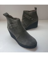 Eileen Fisher Tinker Wedge Bootie Gray Dark Moss Suede Side Zip 8.5 $265... - $137.03 CAD