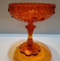 VINTAGE FENTON AMBERINA GLASS FOOTED TALL CANDY DISH CABBAGE ROSE FLORAL - $69.76