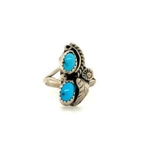 Vintage Sterling Silver Native American Two Turquoise Feather Band Ring ... - $37.62