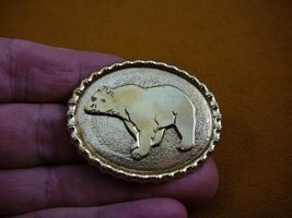 B-bear-372) walking Grizzly bear oval bamboo design brass pin pendant lo... - $17.75