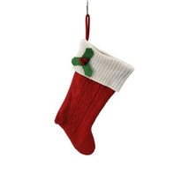 Classic Knit Holiday Red Traditional Christmas Hanging Stocking w Mistletoe - $6.92