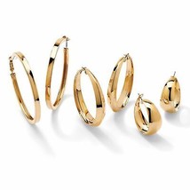 PalmBeach Jewelry 3 Pair Hoop Earrings Set in Yellow Gold Tone - $6.53