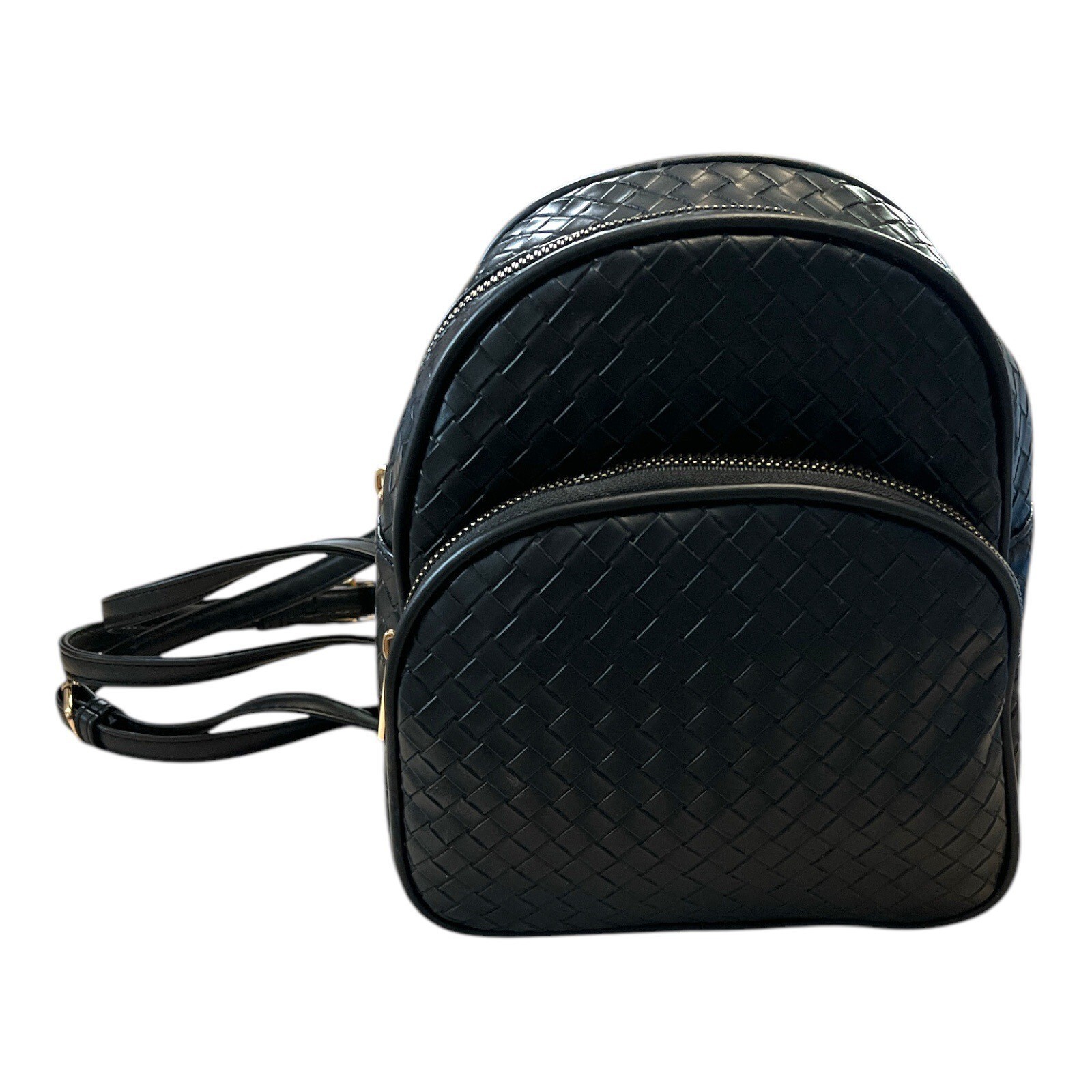 Black Woven Mini Backpack With Gold Zippers &amp; Red Heart Charm - $18.00