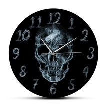 Smoke Smoking Kills on Skull Face Wall Clock Black Skeleton Fire Personality Hom - £31.95 GBP