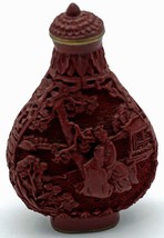 Sculpted Cinnabar Snuff Bottle with Geisha &amp; Scenery Signed on Bottom - £39.73 GBP