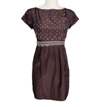 Moschino Dress 8 Brown Beading Silk Cap Sleeves - $79.19