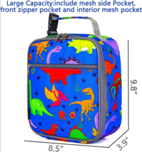 Kids School Lunch Box Bag Dinosaurs Blue 9.8&quot; x 8.5&quot; Insulated 1.2 L - £8.60 GBP