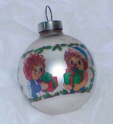 Raggedy Ann & Andy - Small Vintage Glass Christmas Ornament 1974 - $10.00