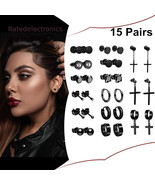 15PCS Stainless Steel Hoop Earrings Black Cross Dangle Ear Piercings Men... - £13.56 GBP