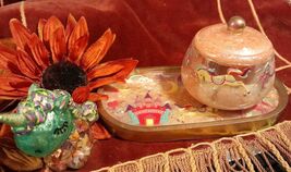 3 PIECE SET Rainbow Unicorn Fantasy Trinket Tray and Lidded Jar Bonus Fr... - $19.57 CAD