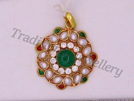 Vintage Antique Design Pearl Stone Jadau Designer 22K Yellow Gold Pendant PP04 - £468.06 GBP