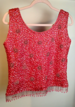 Vintage Wool Sequin Beaded Womens Top Blouse Hot Pink Fringe Evening Fla... - £39.43 GBP