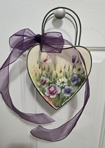 Hanging Porch, Door, Wall, Planter Metal Heart Decor w/Hand Painted Flow... - $22.76