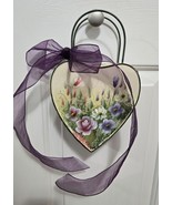 Hanging Porch, Door, Wall, Planter Metal Heart Decor w/Hand Painted Flow... - $32.05 CAD