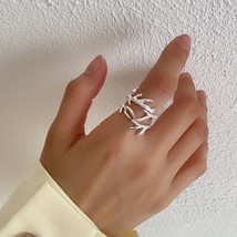 Irregular Tree Branch Leaves Holiday 925 Sterling Silver Adjustable Ring - £30.99 GBP