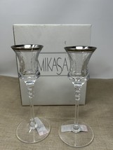 Mikasa Crystal Sonata Platinum Trim Stemmed Candlestick Holders New W/ Box - £31.30 GBP