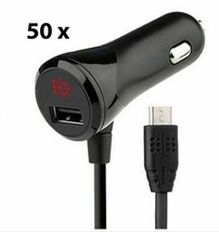 Lot of 50: NEW  12 Watt 2.4 Amp Car Charger 4&#39; Coiled Micro USB BLACK - £47.18 GBP
