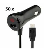 Lot of 50: NEW  12 Watt 2.4 Amp Car Charger 4&#39; Coiled Micro USB BLACK - £47.54 GBP