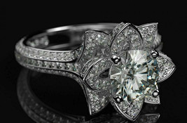 3.15Ct Round Cut Simulated Diamond Lotus Engagement Ring 14k White Gold Size 8 - £221.82 GBP