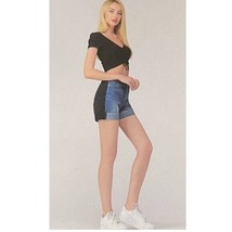 Simple Society Color Block Roll Cuff Super High Rise Shorts Junior Size ... - £15.54 GBP