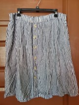 Liz Claiborne Blue &amp; White Striped Linen Blend Midi Button up Skirt Size XL - £11.87 GBP