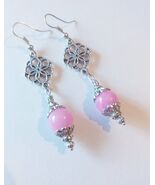 pink jadeite silver earrings pink earrings Victorian earrings Boho filig... - €29,51 EUR