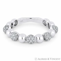 0.39 ct Round Diamond Pave Ball Stackable Band Right-Hand Ring in 14k White Gold - £655.09 GBP