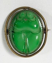 Deco Art Nouveau Scarab Beetle Egyptian Revival Pin Brooch Glass Brass - £174.09 GBP