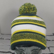 Dorfman Pacific Beanie Cap Knit Hat Pom-Pom Green Yellow Stiped  - £11.48 GBP