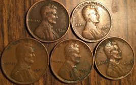 1920 1927D 1928 1934 1935 Lot Of 5 Usa Lincoln Wheat One Cent Penny Coins - £3.60 GBP