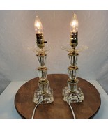 Vintage Etched Crystal Glass Base Lamps Gold Metal Accent MCM Art Deco Pair - £104.24 GBP