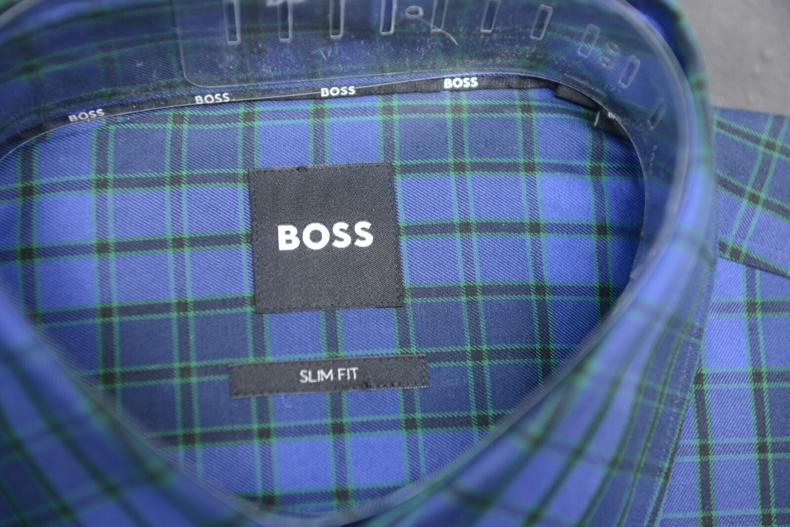 Hugo Boss Herren Hank Kent Slim Fit DK Blau Karierte Baumwollhemd 37 14.5 Item image 4