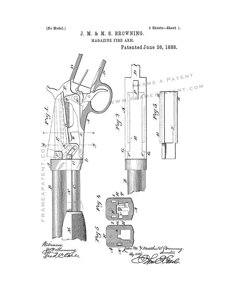 Winchester 1890 pump action Rifle Patent Print - White