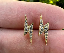 1Ct Round Simulated Moissanite Lightning Bolt Earrings 14k Yellow Gold Plated - £46.02 GBP