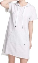 DKNY Womens Sport Logo Hooded Sweatshirt Dress,Optic Heather Spritzer,Me... - $96.70