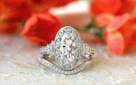 3Ct Oval Cut VVS1 Diamond Art Deco Engagement Wedding Ring 14K White Gold Finish - £89.95 GBP