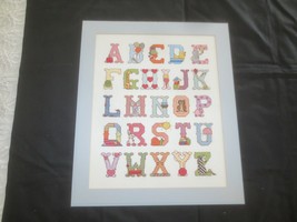 UNUSED ALPHABET Cross Stitched WALL HANGING - 15-1/4&quot; x 18&quot; MATTED - £30.62 GBP